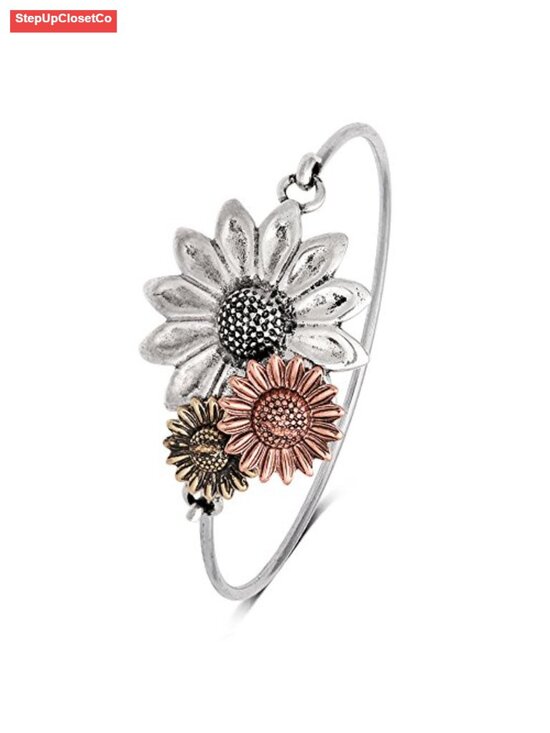 Jewelry - Antique Gold Silver Copper Magnetic Sunflower Eyeglass Holder Brooch Bangle